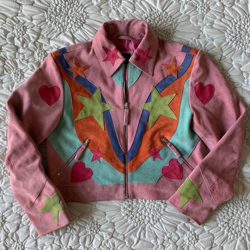 Pink Suede Star & Heart Moto Jacket